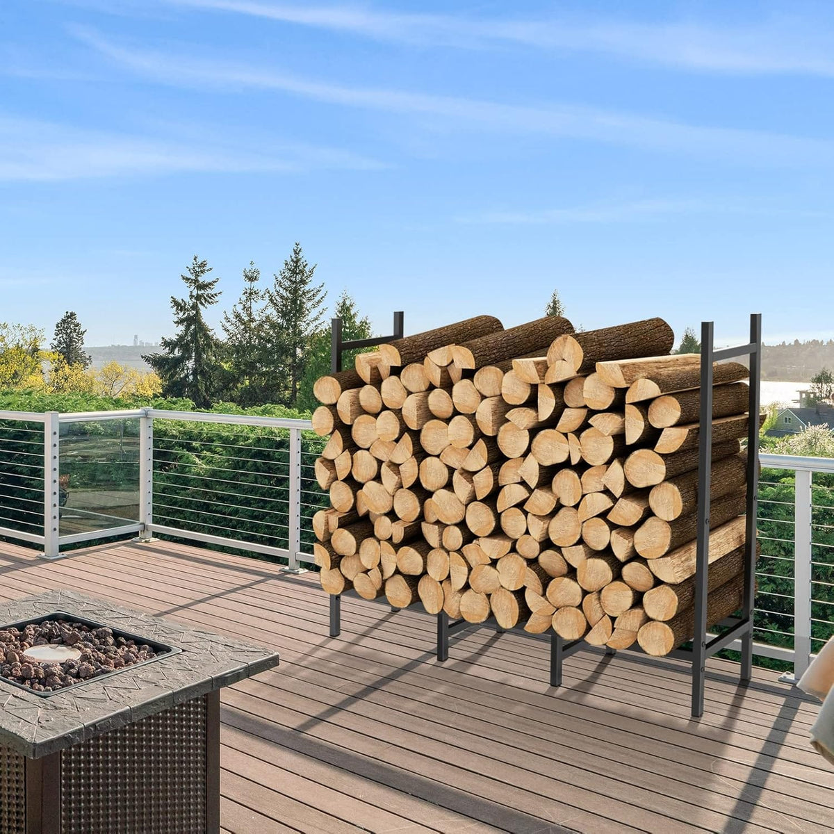 Outdoor Firewood Rack with Cover - 152" Black Metal