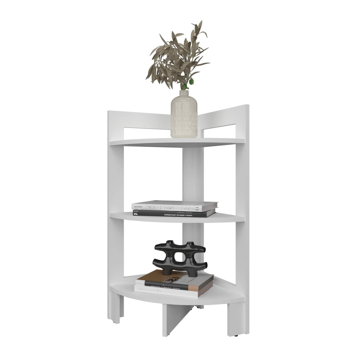 3-Shelf White Corner Shelf for Living Room