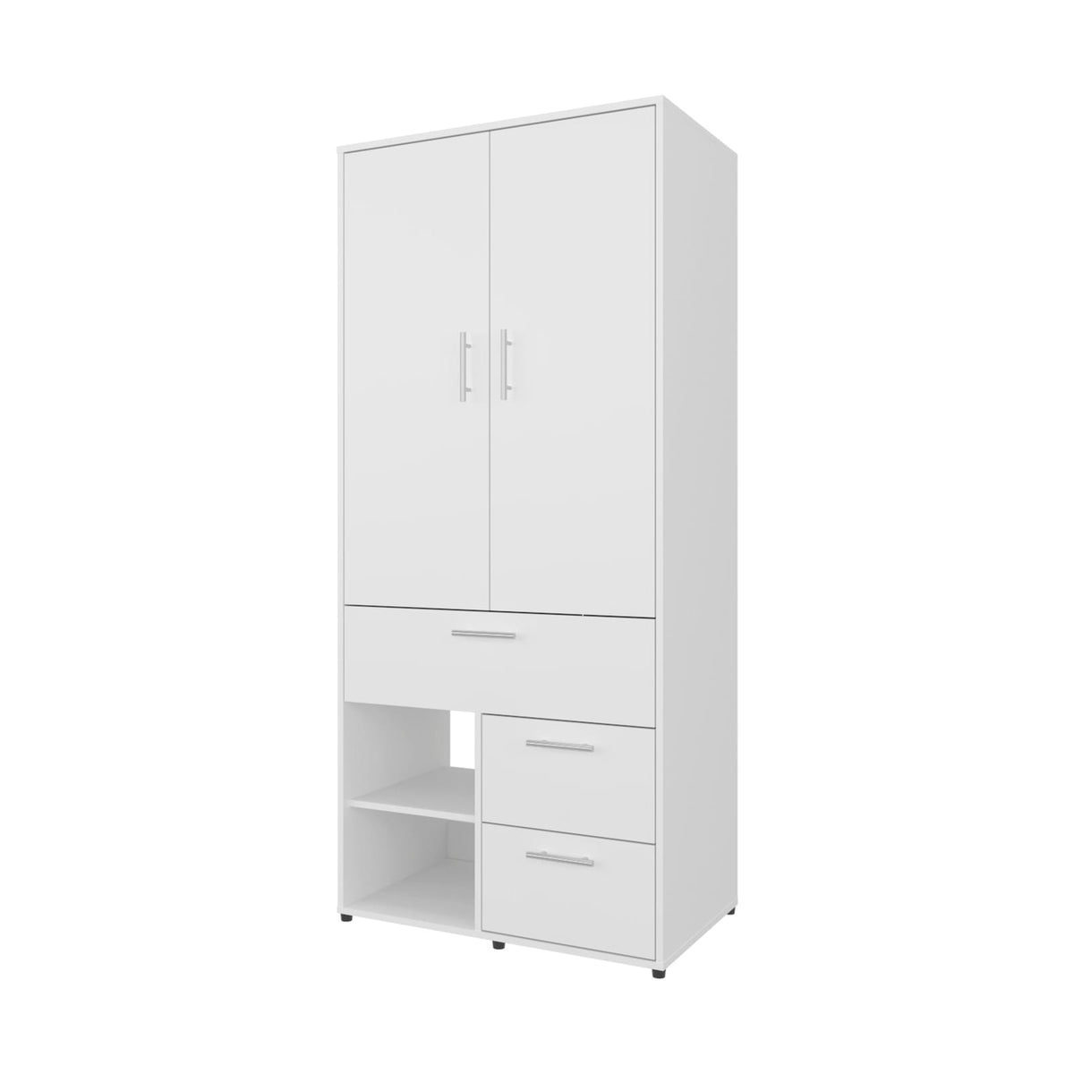 White Bedroom Wardrobe with Hanging Rod & Shelves