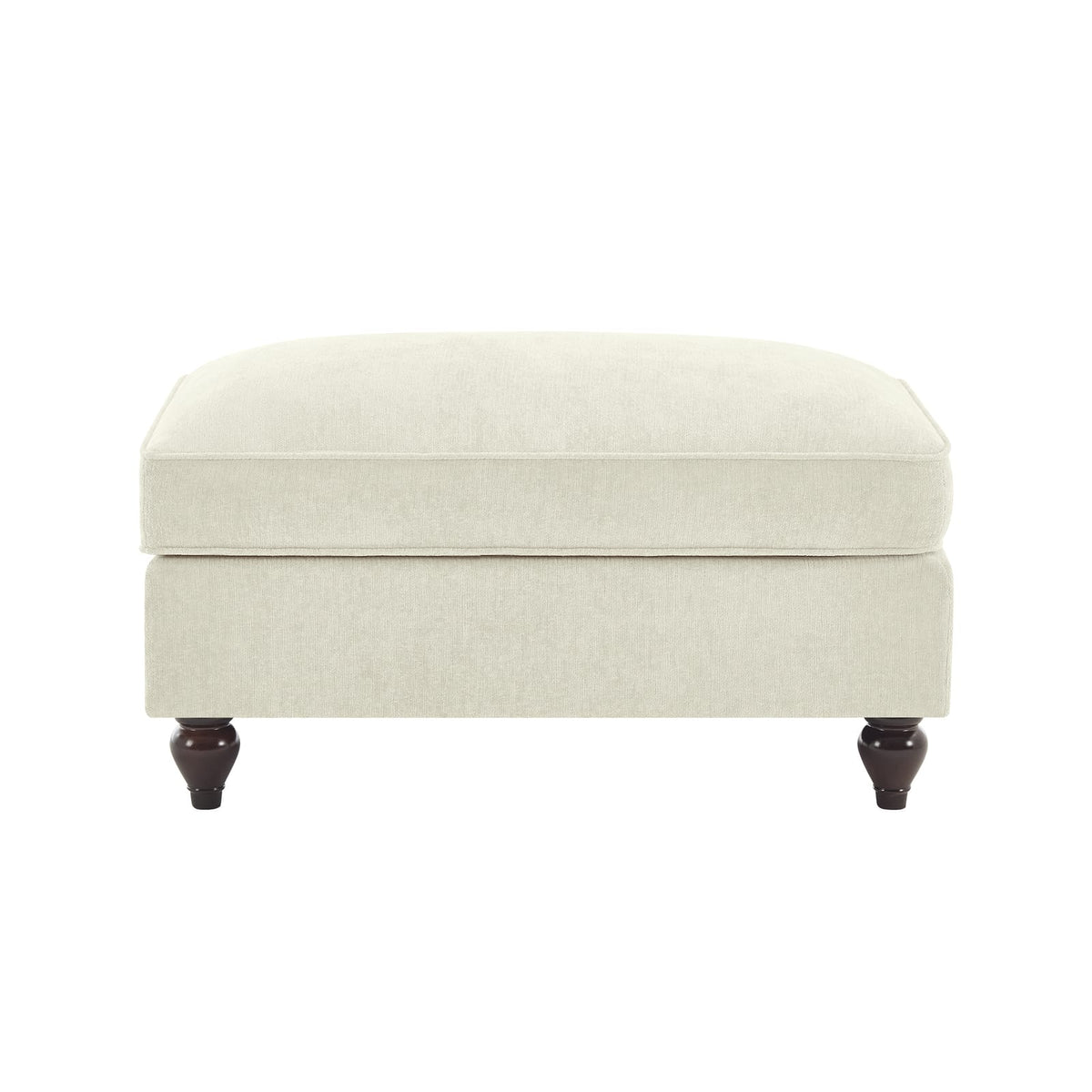 Beige White Chenille Ottoman - Small Footprint