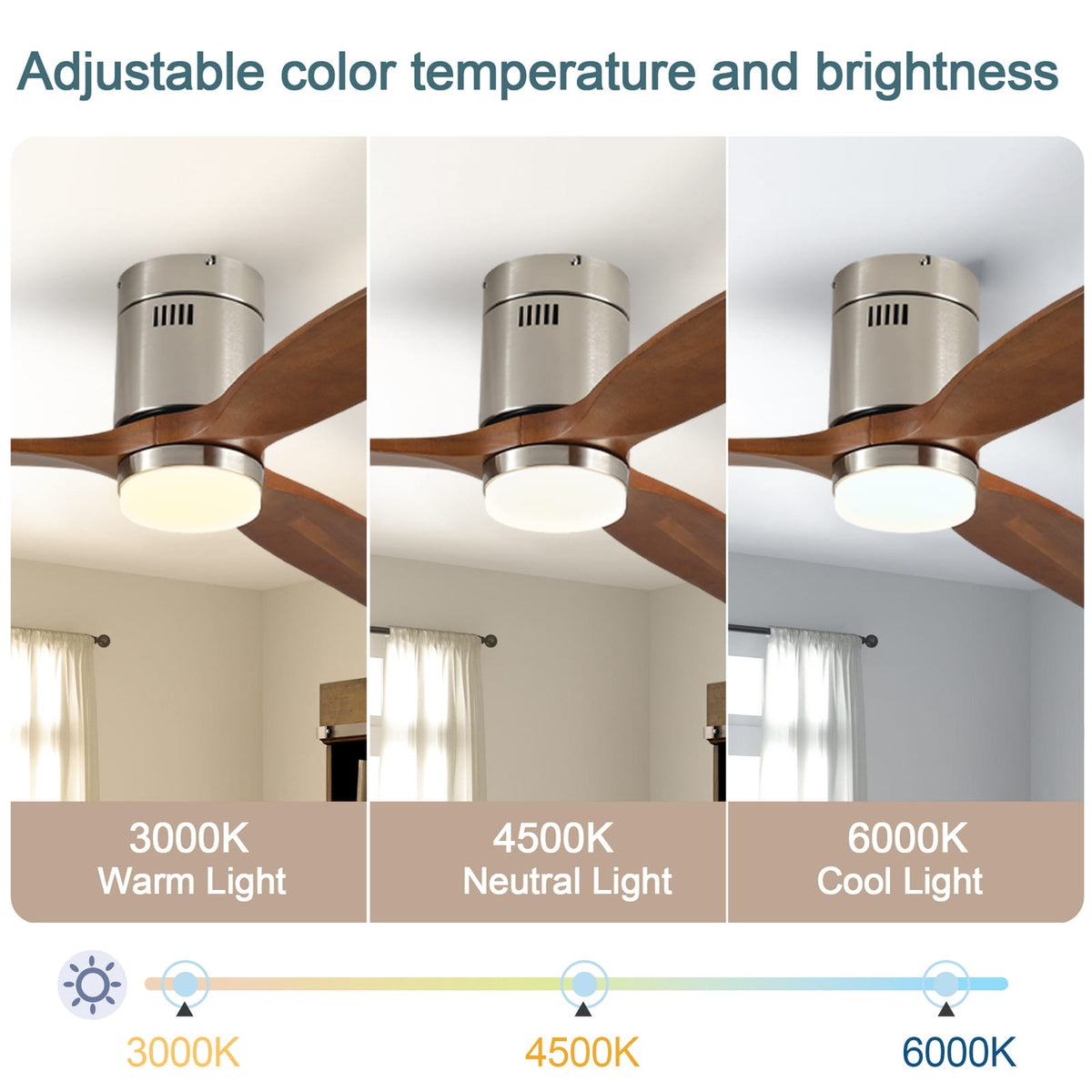 52 Inch Walnut Ceiling Fan with Light - Remote Control