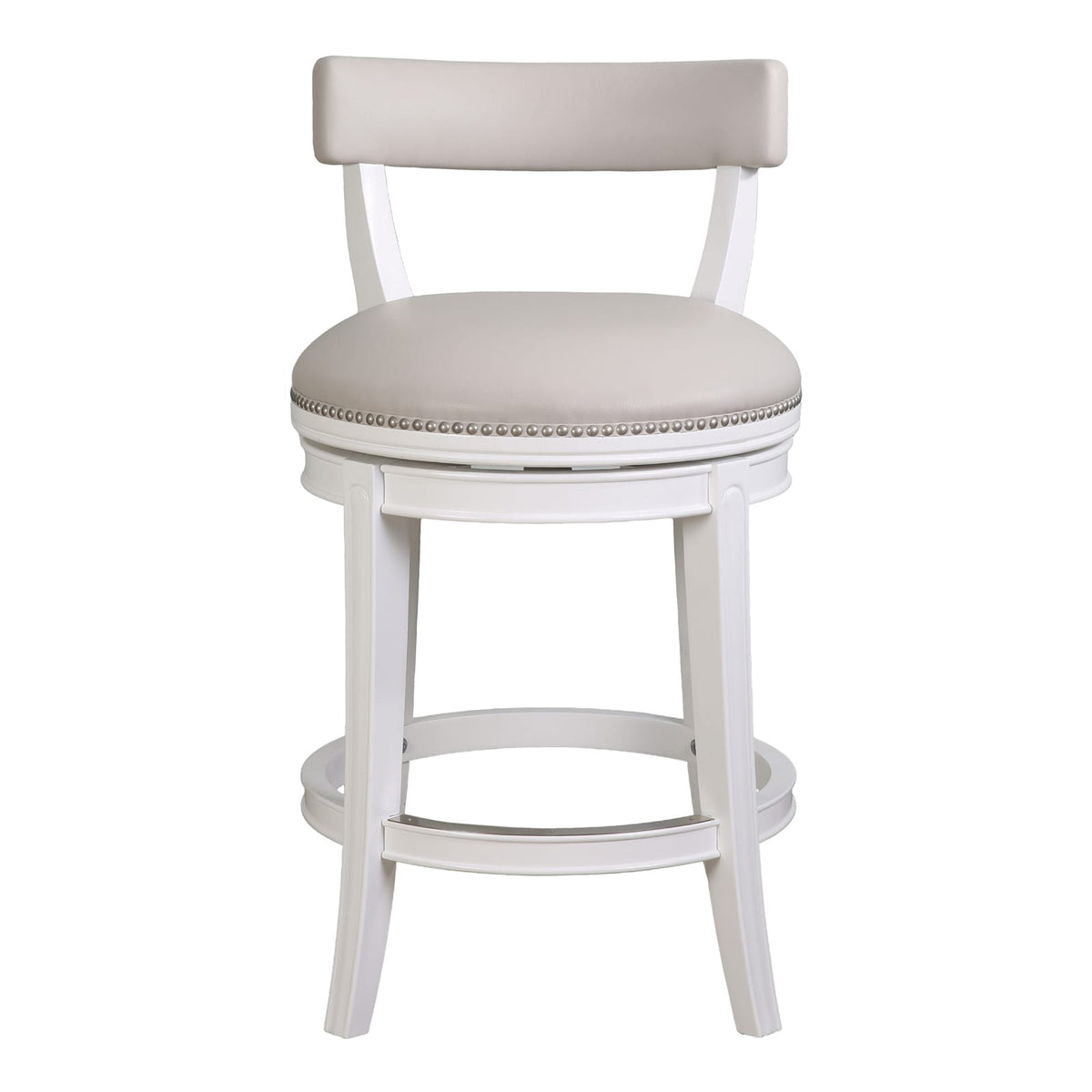 White Wood Bar Stool - Gray Faux Leather Seat, 26" Height for Bedroom
