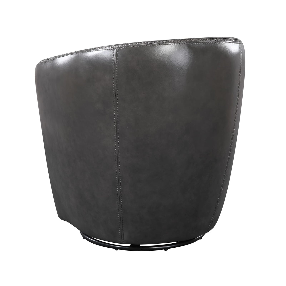 Luxury Swivel Chair Gray Leather Barrel Back Accent for Living Room