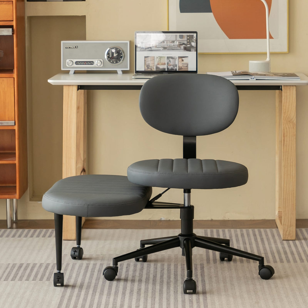 Ergonomic Cross Legged Chair - Grey Faux Fur Meditation Office Chair