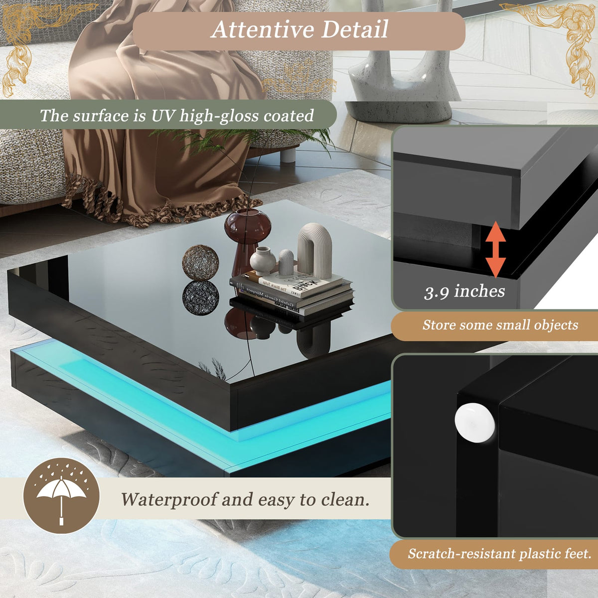 Small Black Square Coffee Table - 31.5" x 31.5"