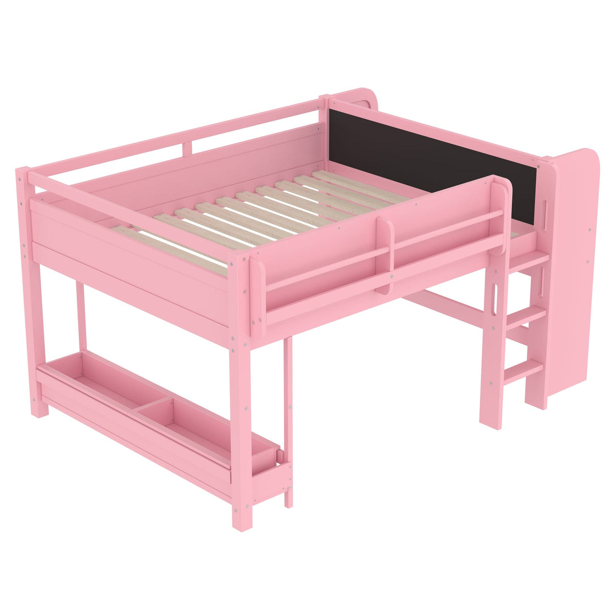 Full Pink Loft Bed with Desk & Storage