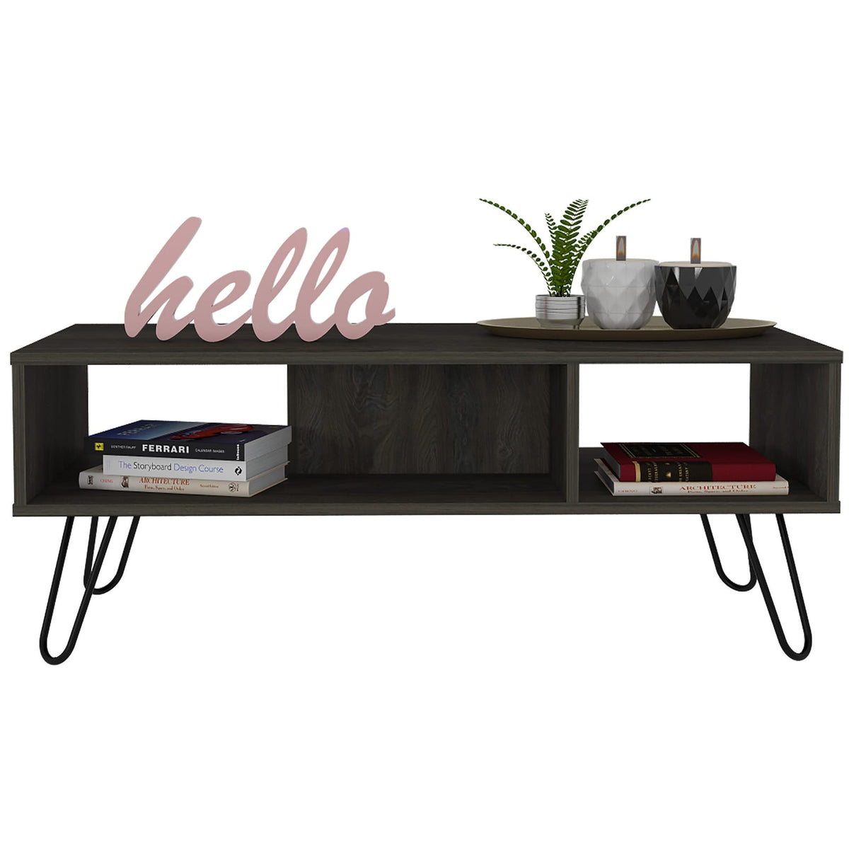 Modern Brown Particle Board Coffee Table with Open Shelf Storage for Living Room