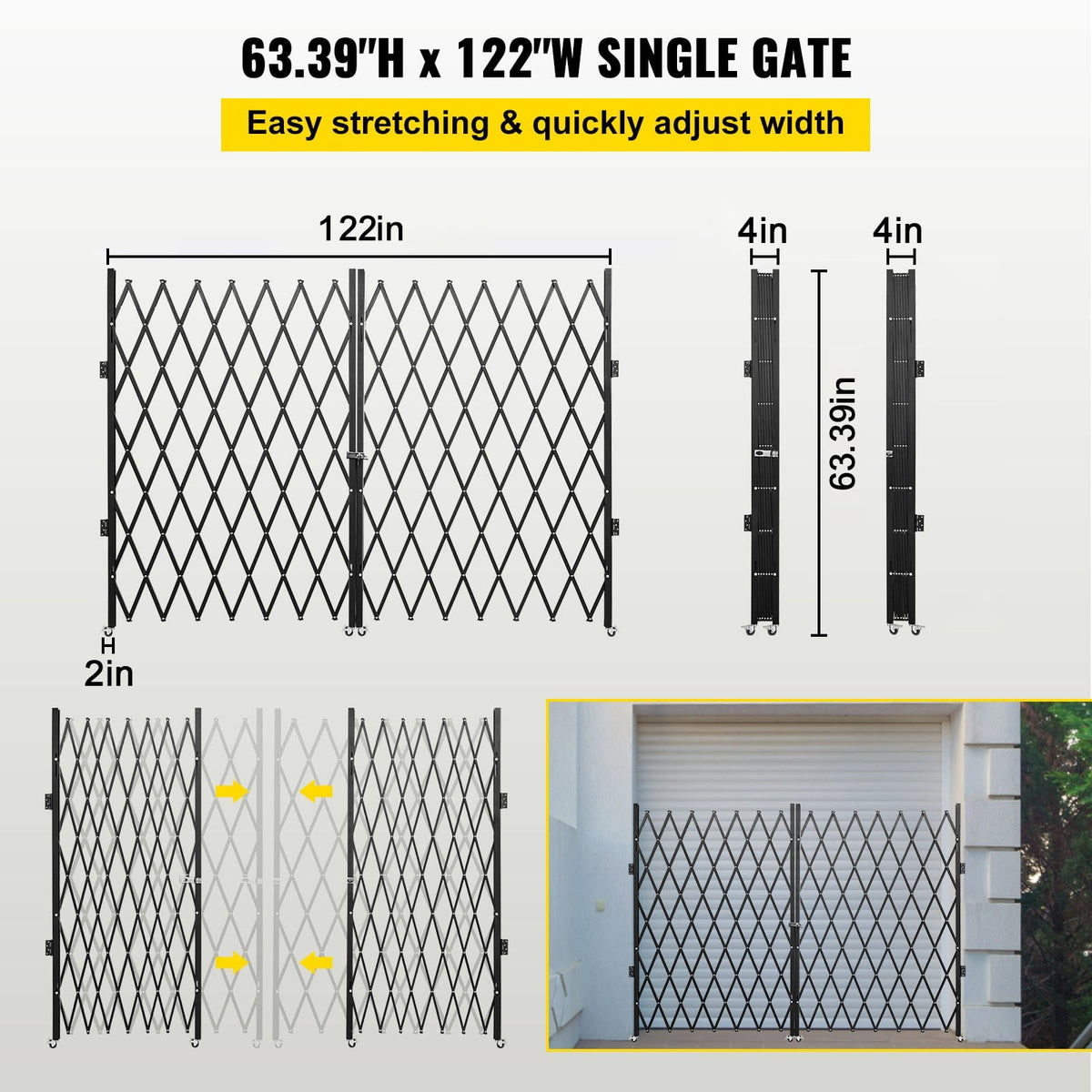 Black Steel Folding Security Gate - 5.1' x 10.2' Expandable Fence