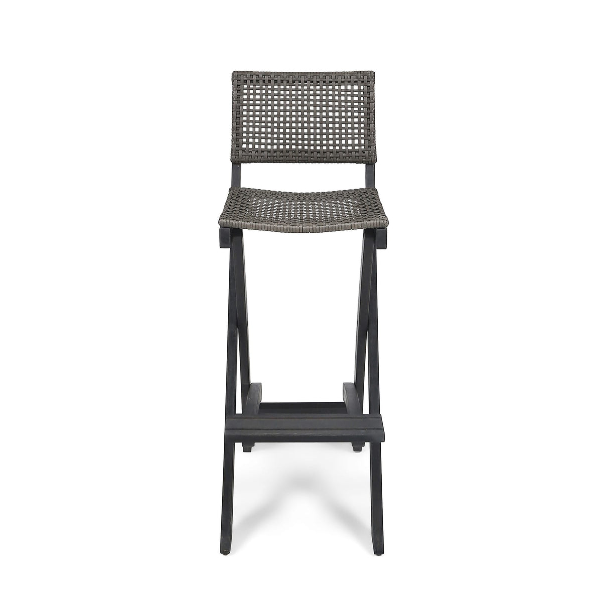 Dark Gray Acacia Wood Folding Barstools - Set of 2 for Outdoor