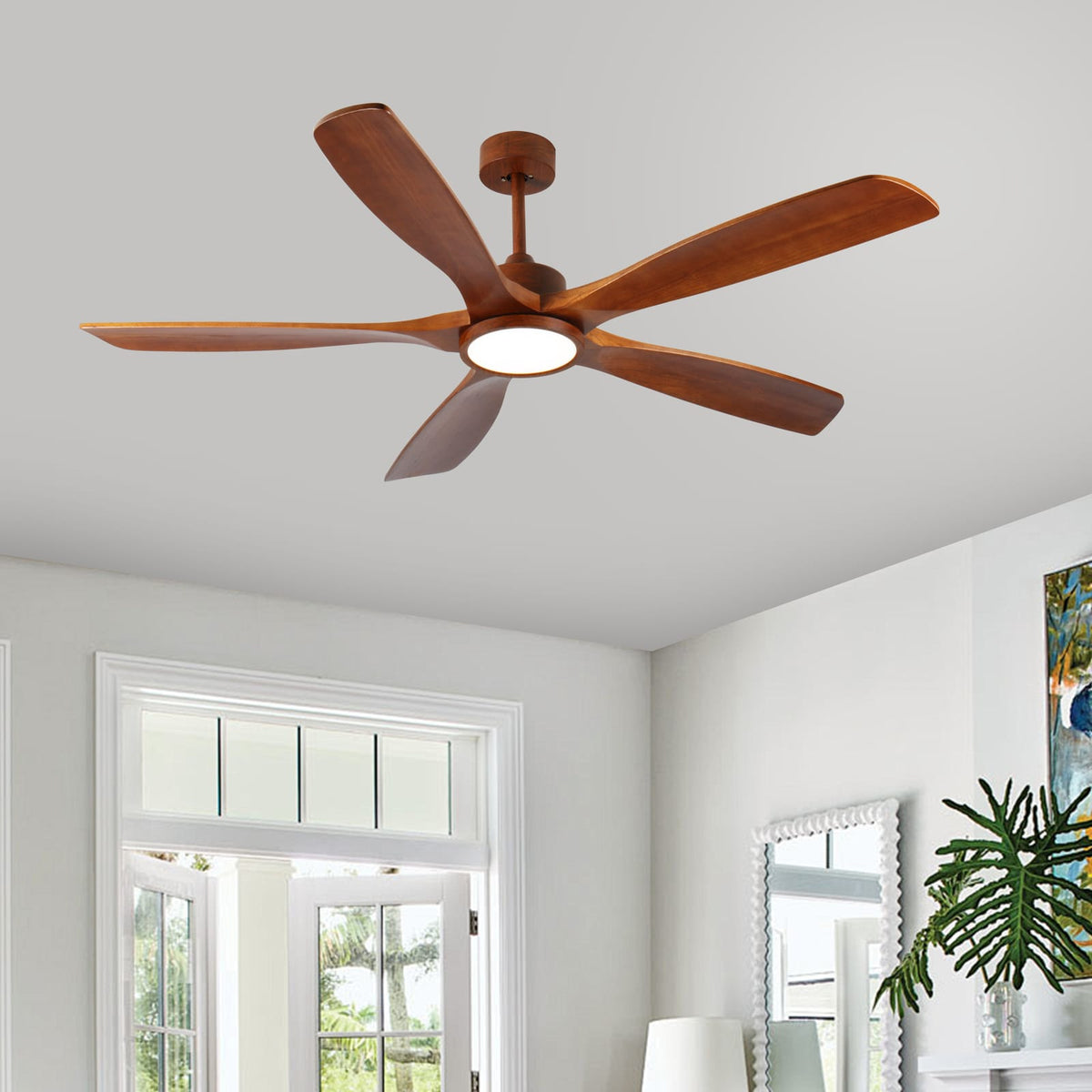 60" Wood Ceiling Fan with Light - 5 Blades, Remote Control