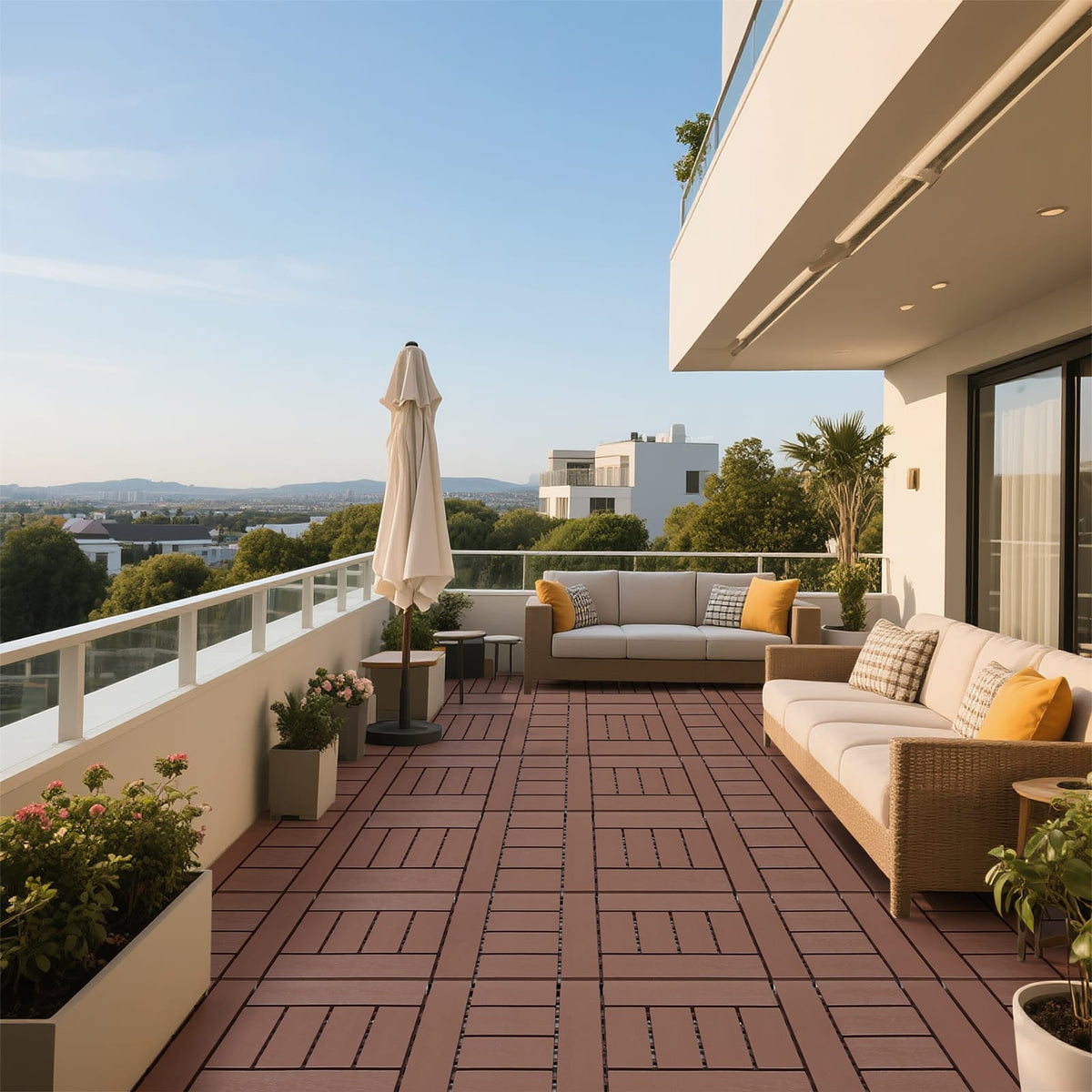 12 Inch Red Brown Polypropylene Deck Tiles - Garden Patio