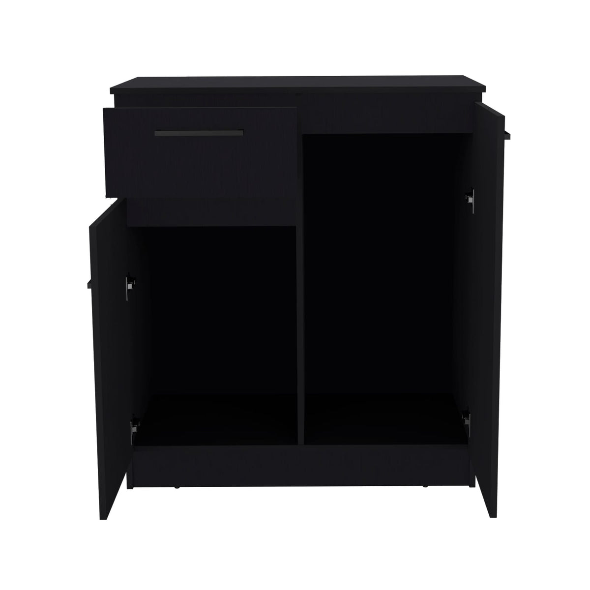 Black Engineered Wood Dresser - 2-Door & Single Drawer for Bedroom