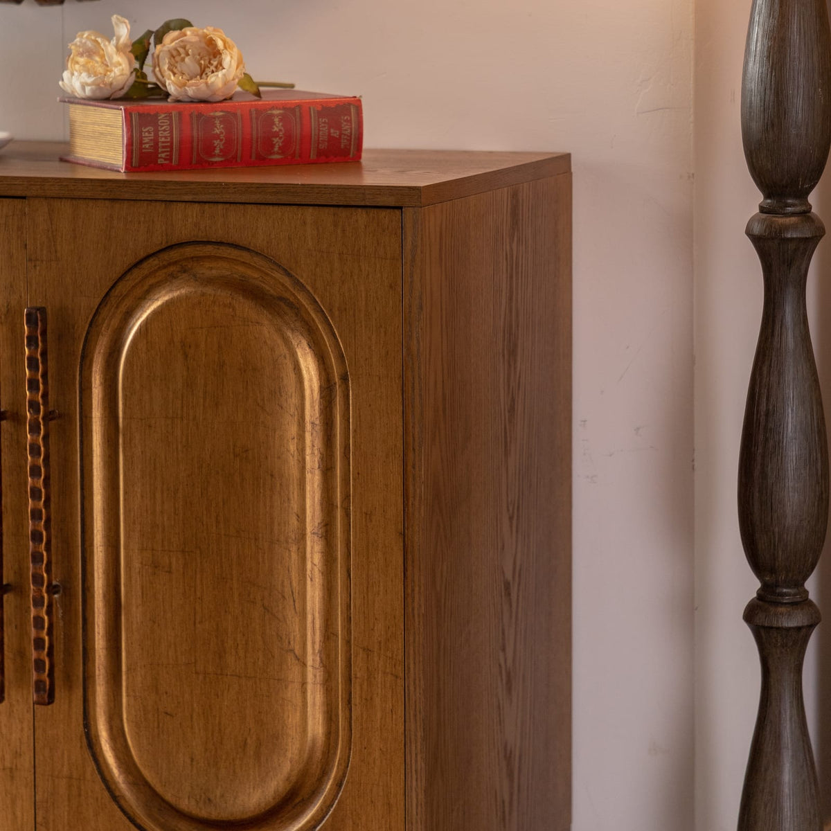 59.84" Gold-Toned 4-Door Sideboard Buffet - Solid Wood MDF Storage Console Table