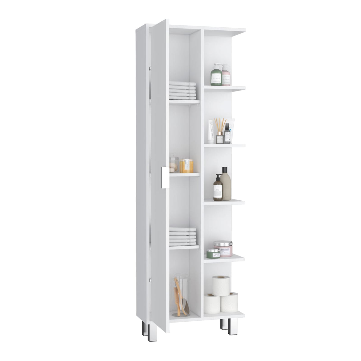 Crovie Linen Bathroom Cabinet - White, 63" High Storage