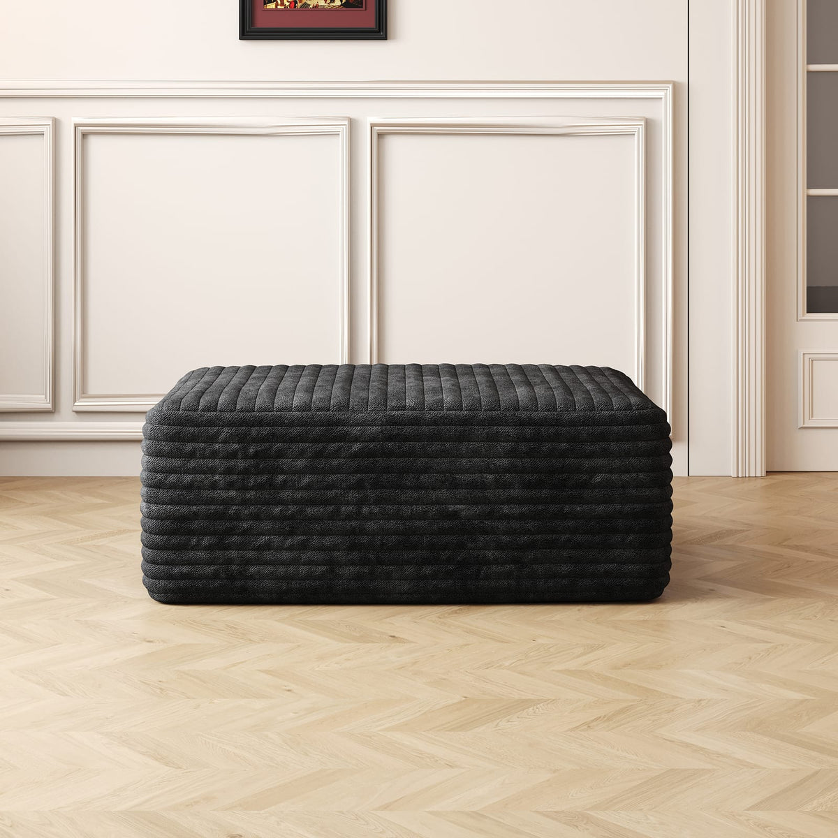 Black Foam Ottoman - Modern Storage Footstool for Living Room