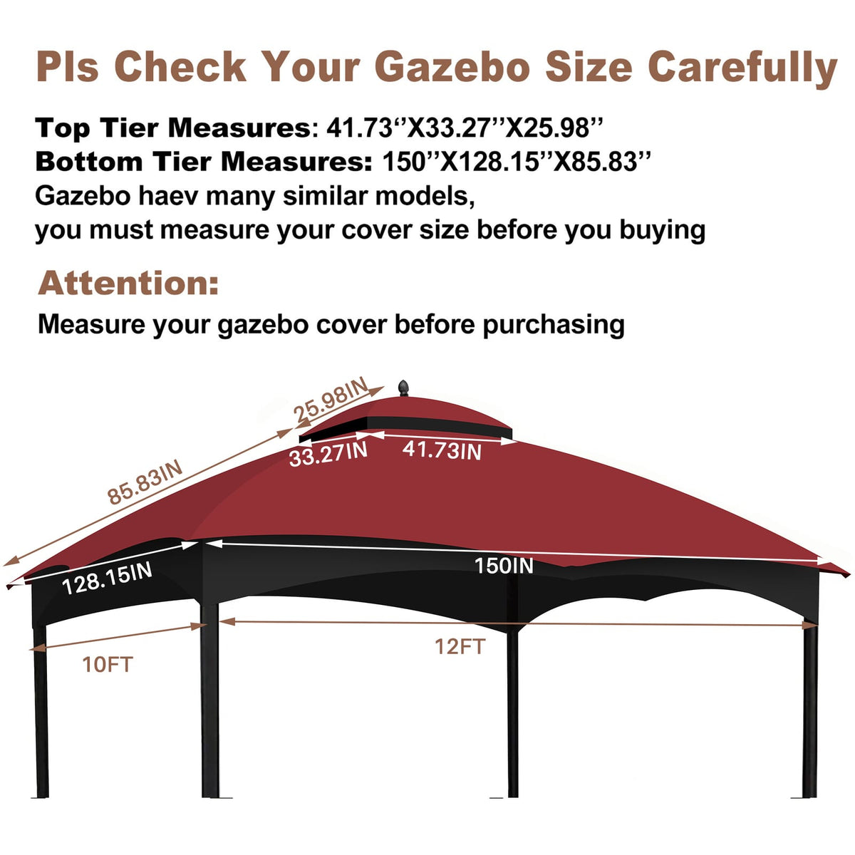 Burgundy Fabric Gazebo Canopy Replacement Top - 10x12