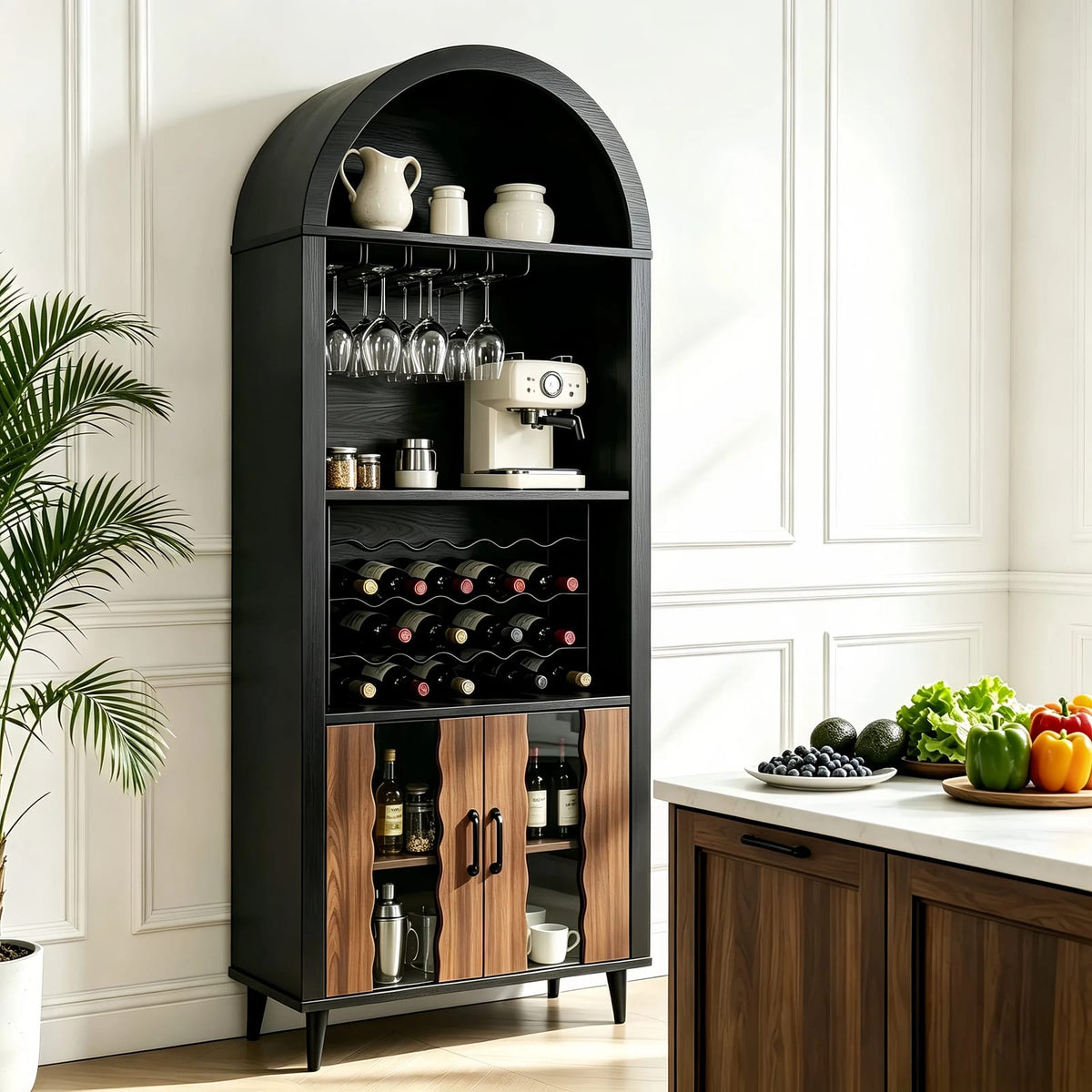 70.87" Farmhouse Wine Bar Cabinet - Black Natural MDF LVL