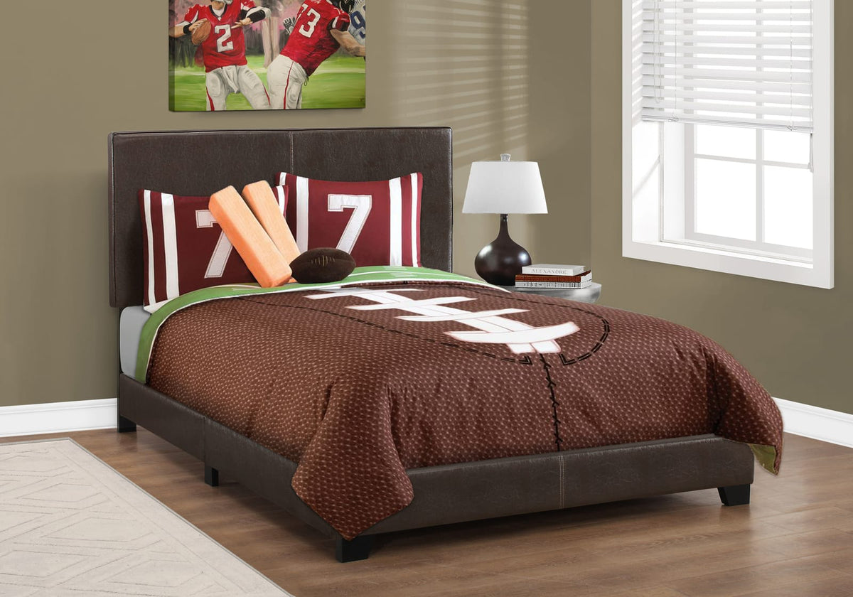 Full Size Upholstered Bed Frame - Brown Faux Leather for Bedroom
