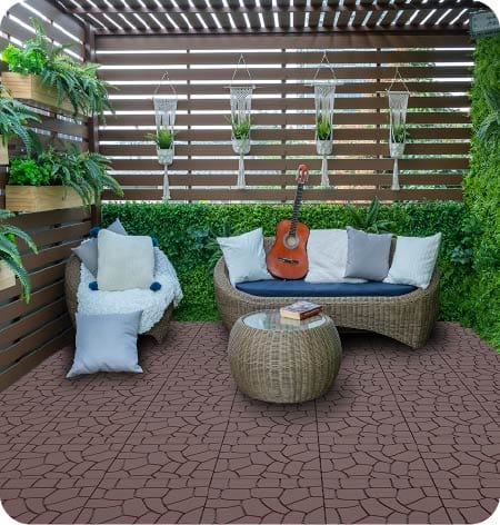 Red+Brown Stone Texture Patio Deck Tiles - 44 Piece DIY Flooring