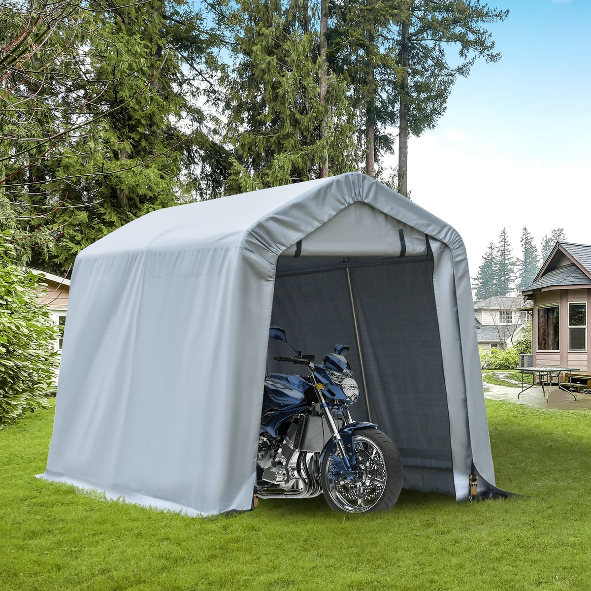 6' x 8' Light Grey Steel Carport - Outdoor Storage Tent