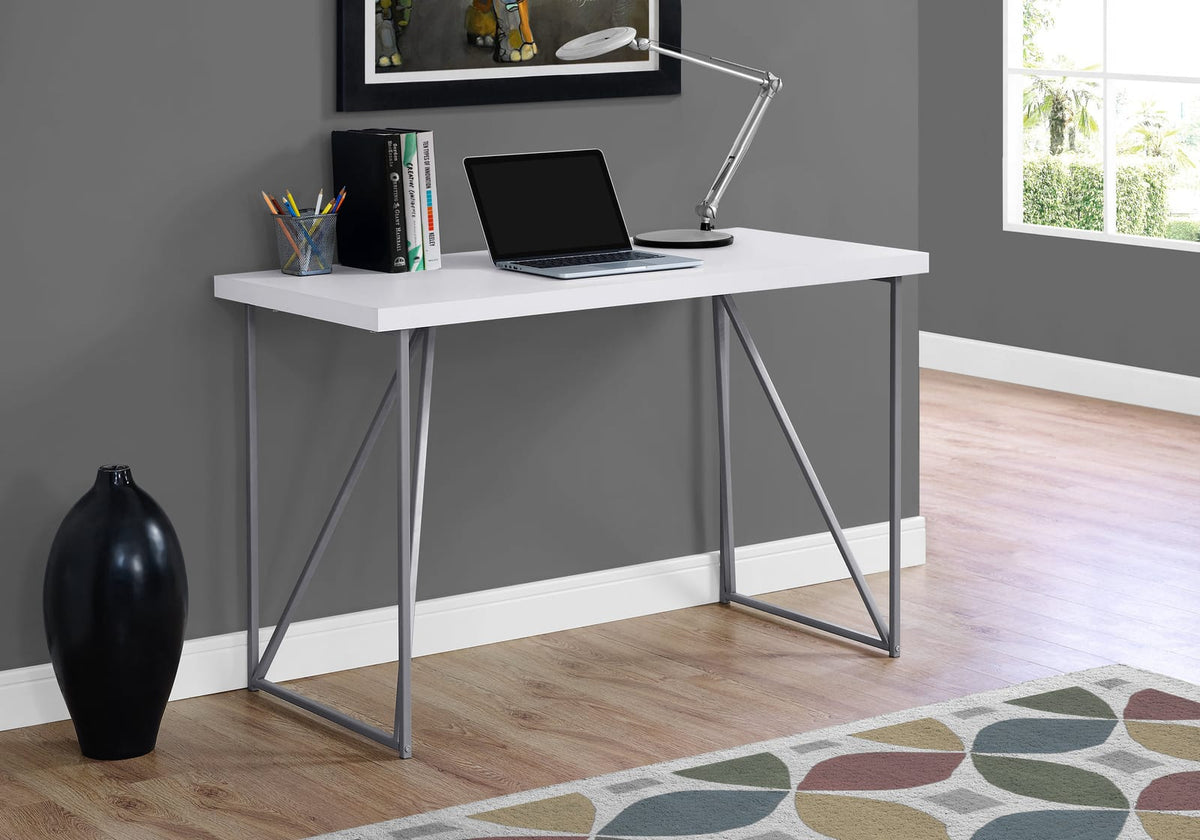 White Metal Computer Desk - 47" Workstation for Home Office