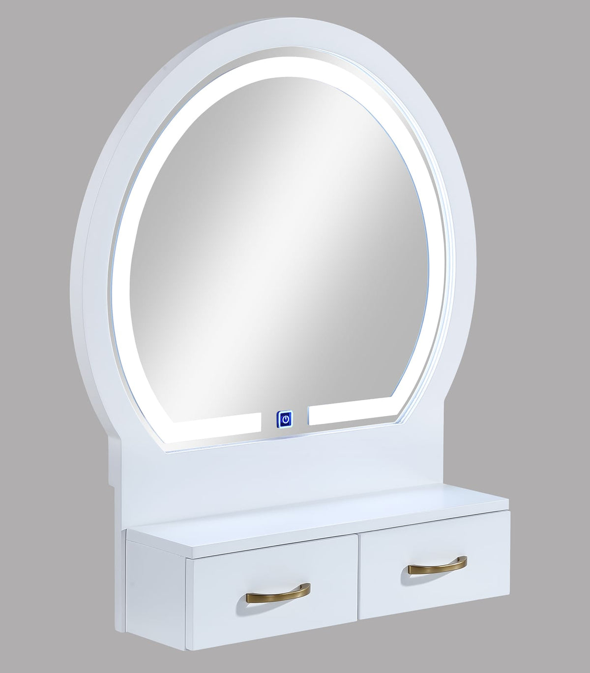 White Mirror Makeup Vanity with 2 Drawers & Stool for Bedroom