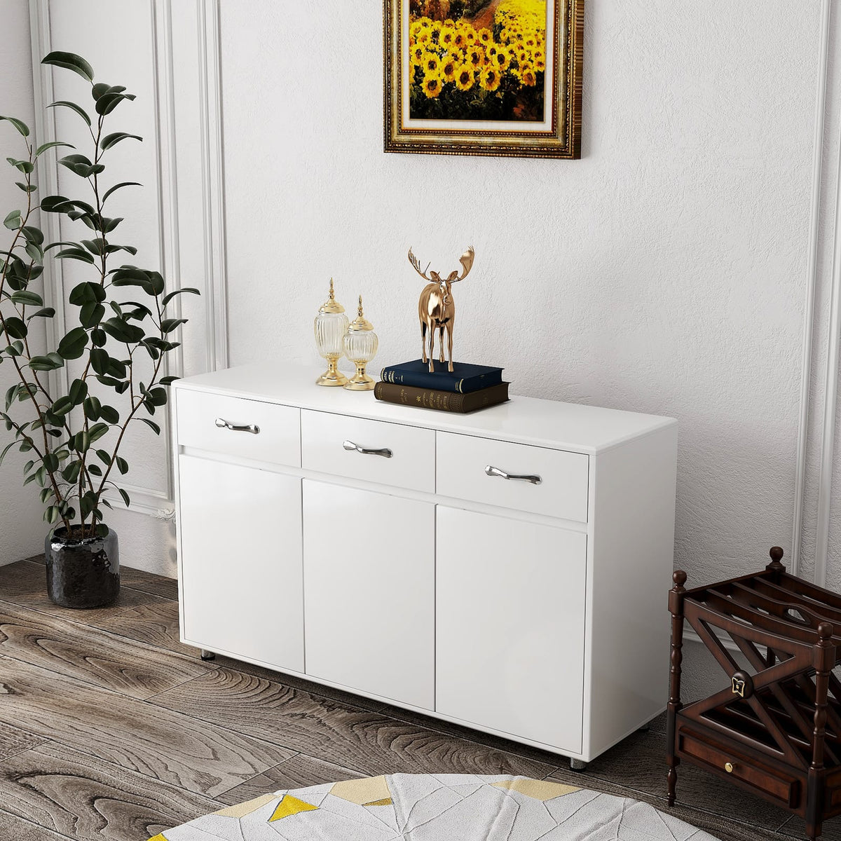 White MDF Sideboard with 3 Drawers for Dining Room Storage