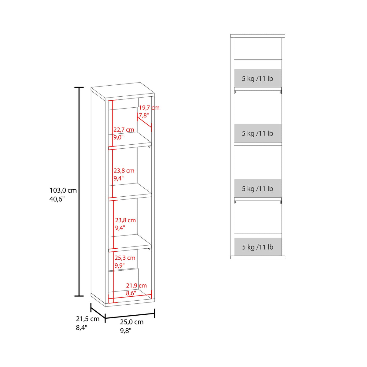 Tall White Wall Cabinet - 4 Shelves Bathroom Storage