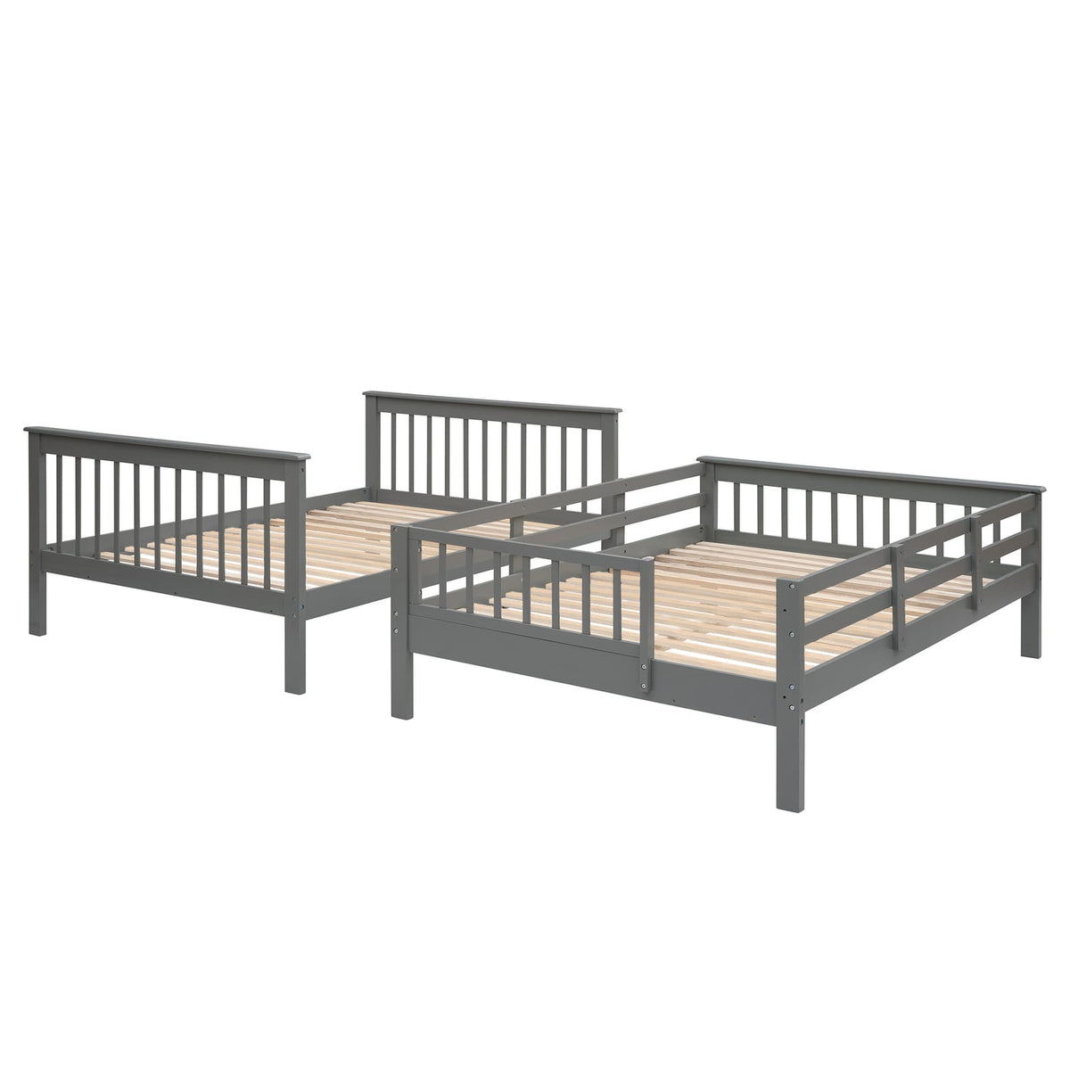 Gray Solid Wood Bunk Bed - Full Over Full with Stairs for Bedroom
