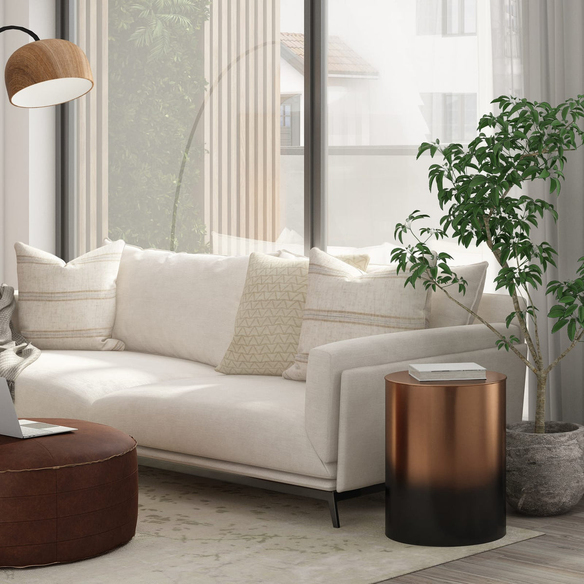 Black Metal Cylinder End Table for Bedroom Accent for Living Room