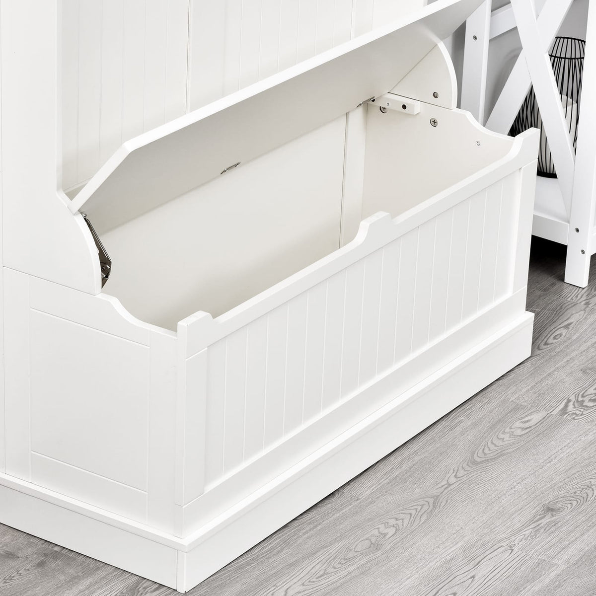 Living Room 3-in-1 Entryway Hall Tree - Cream White MDF Storage Bench with Coat Hooks