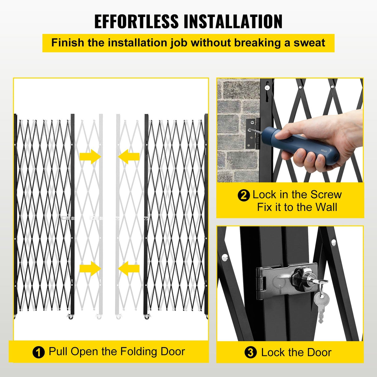 Double Folding Security Gate - 7.1' H x 12.5' W Steel Accordion Gate