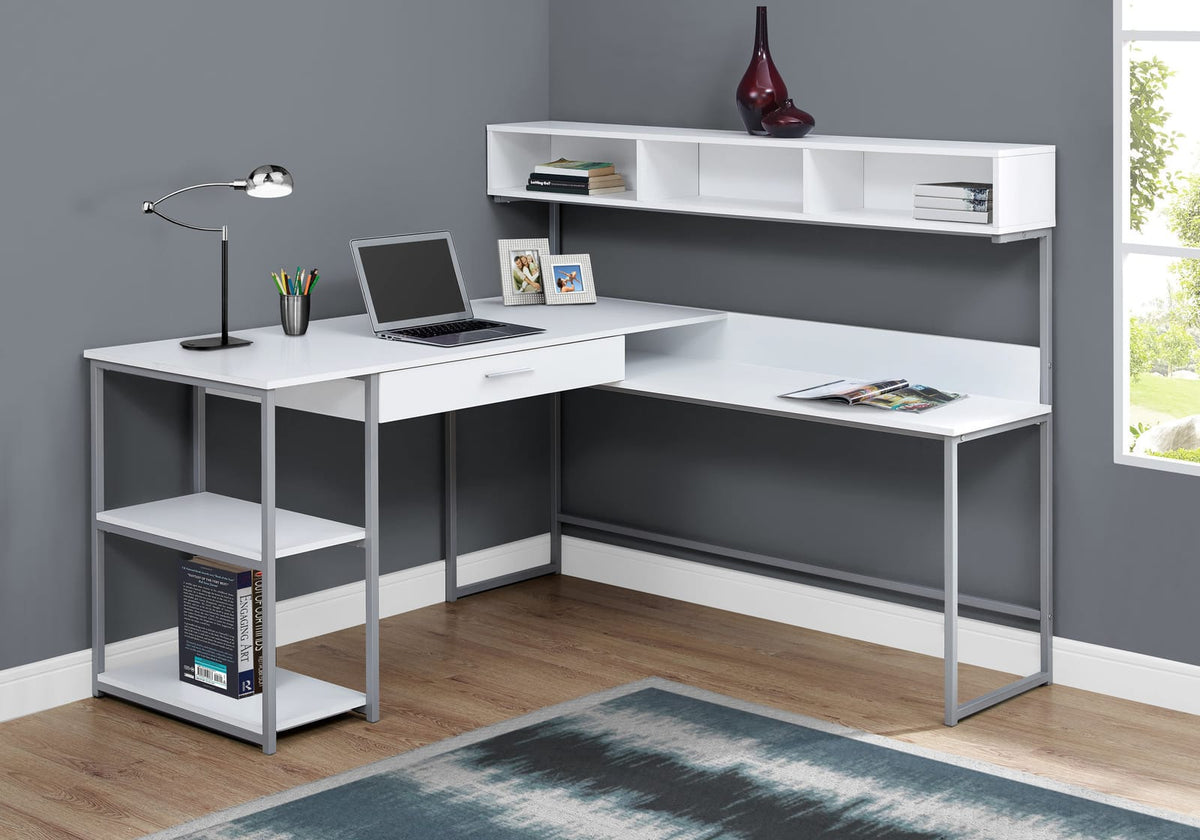 L-Shaped Corner Computer Desk with Storage - White MDF