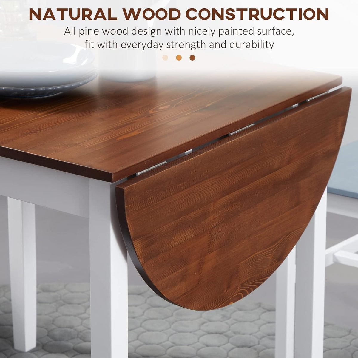 Pine Folding Dining Table with Drop Leaves for Kitchen or Dining Room for Living Room