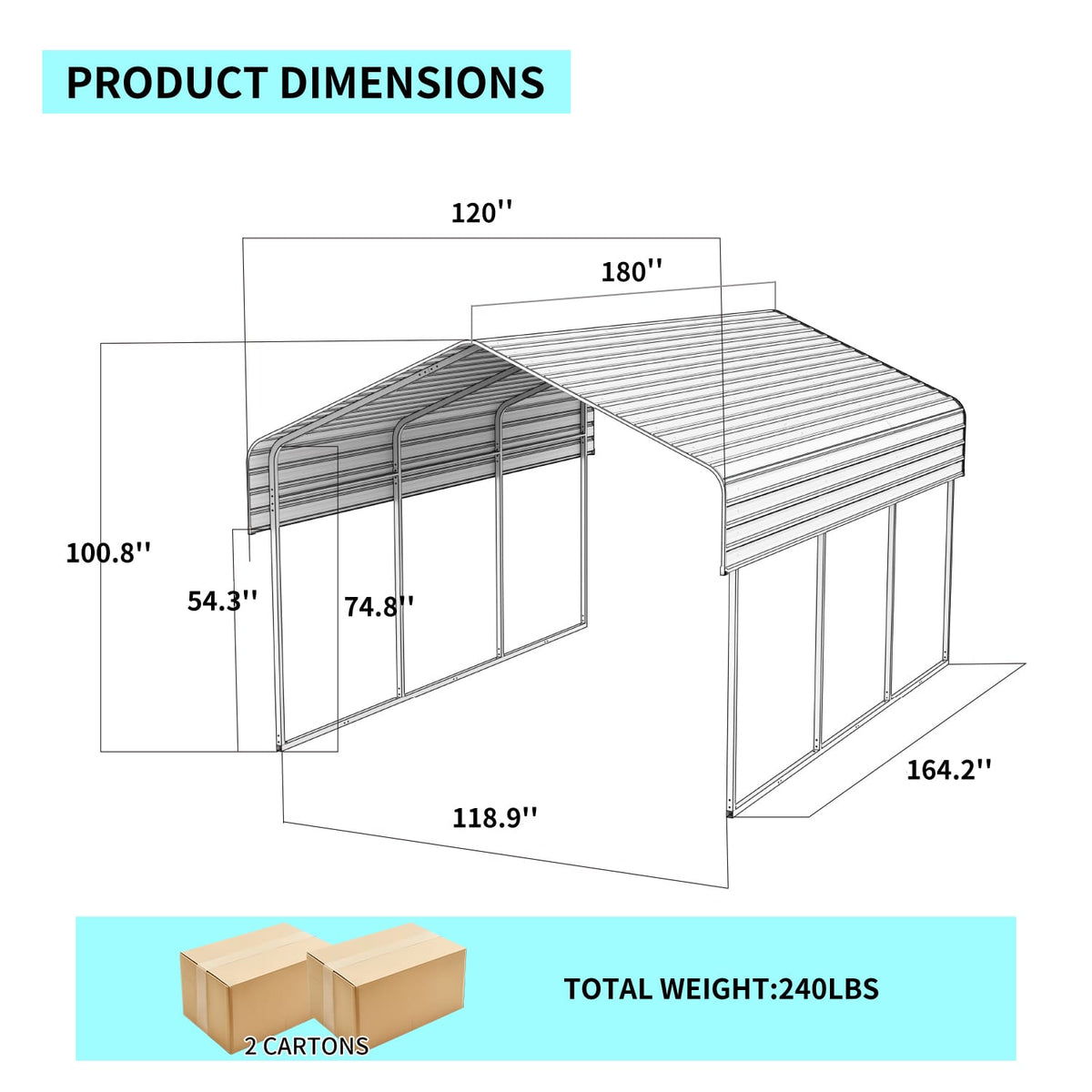 10x15 FT Metal Carport - Heavy Duty Outdoor Garage Shelter