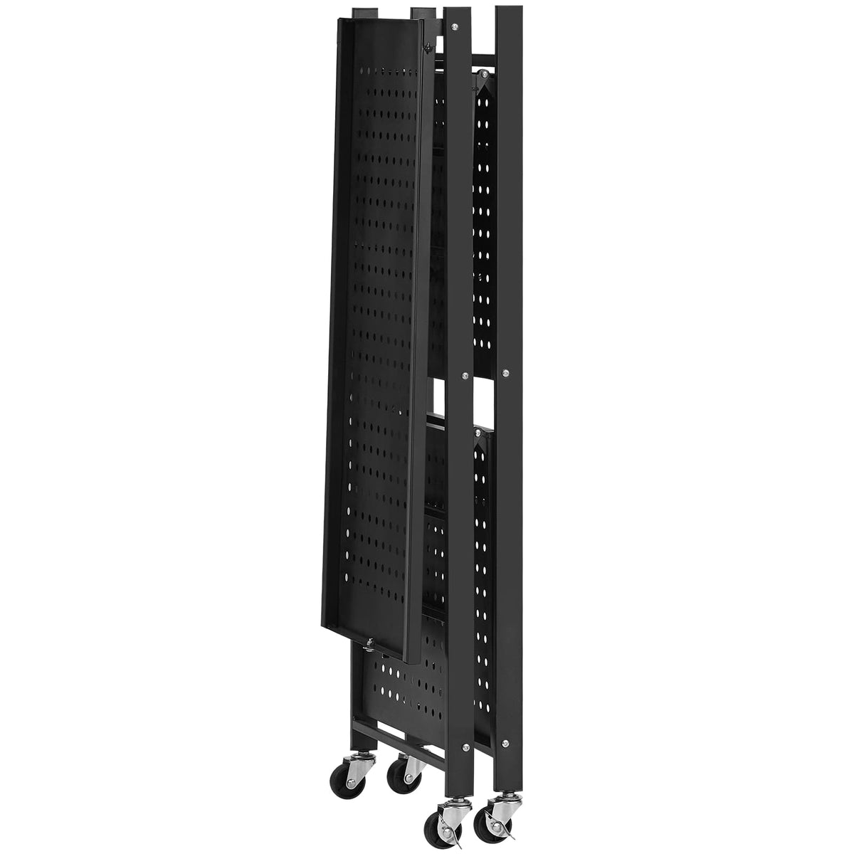 36 Inch Black Steel Folding Shelf with Wheels - 3 Tier Storage for Living Room