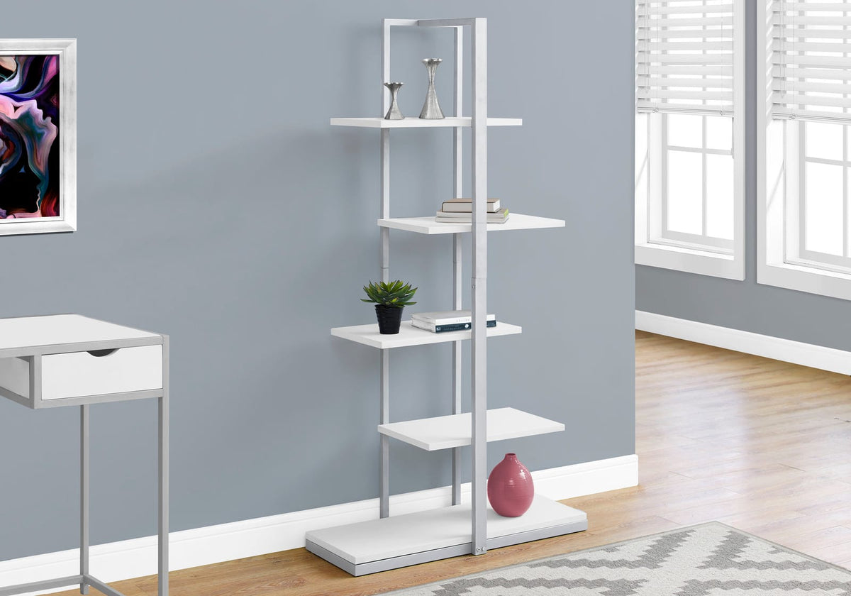 White Zig-Zag Bookshelf - 5 Tier Display Unit for Living Room