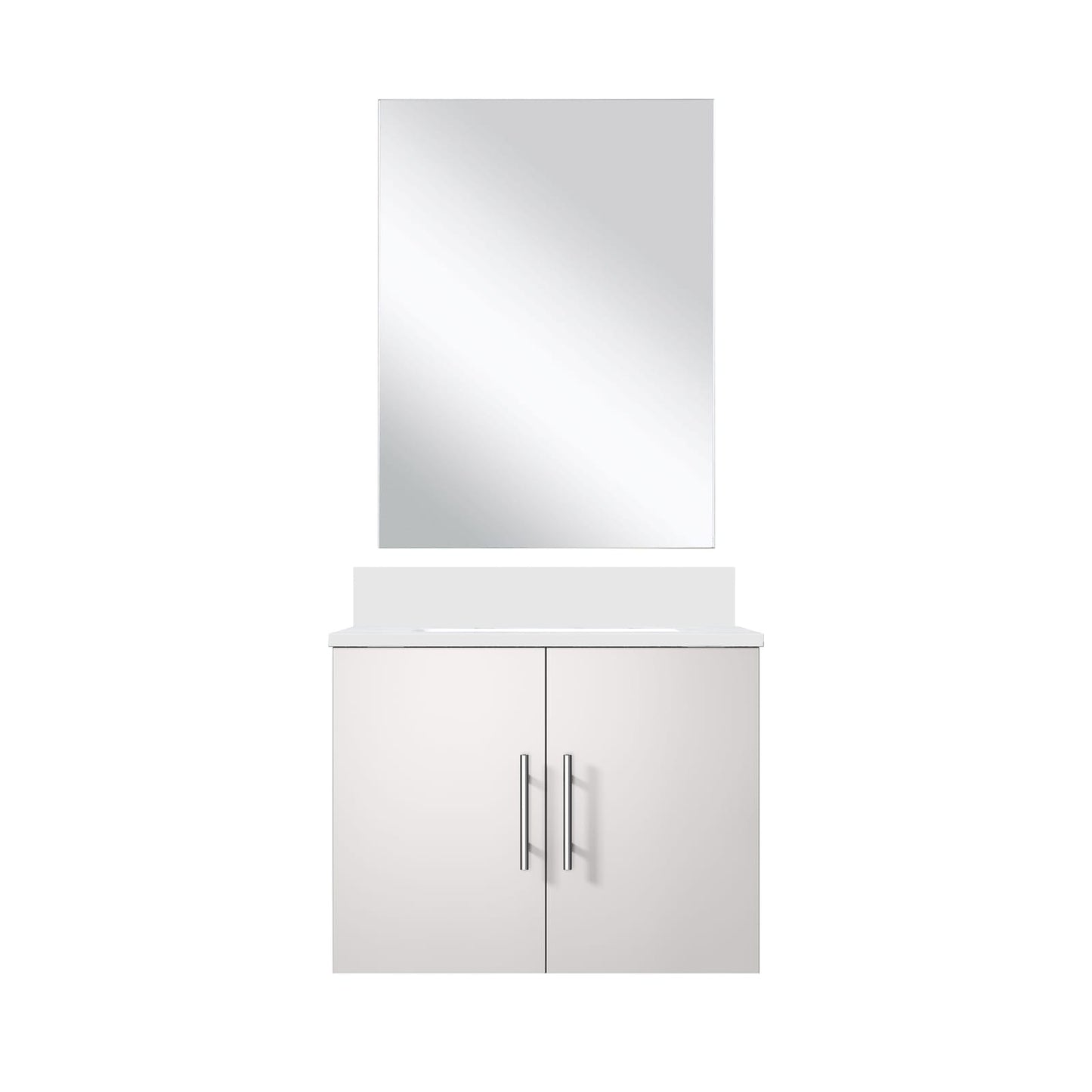Glossy White Bathroom Vanity with Quartz Top & Mirror
