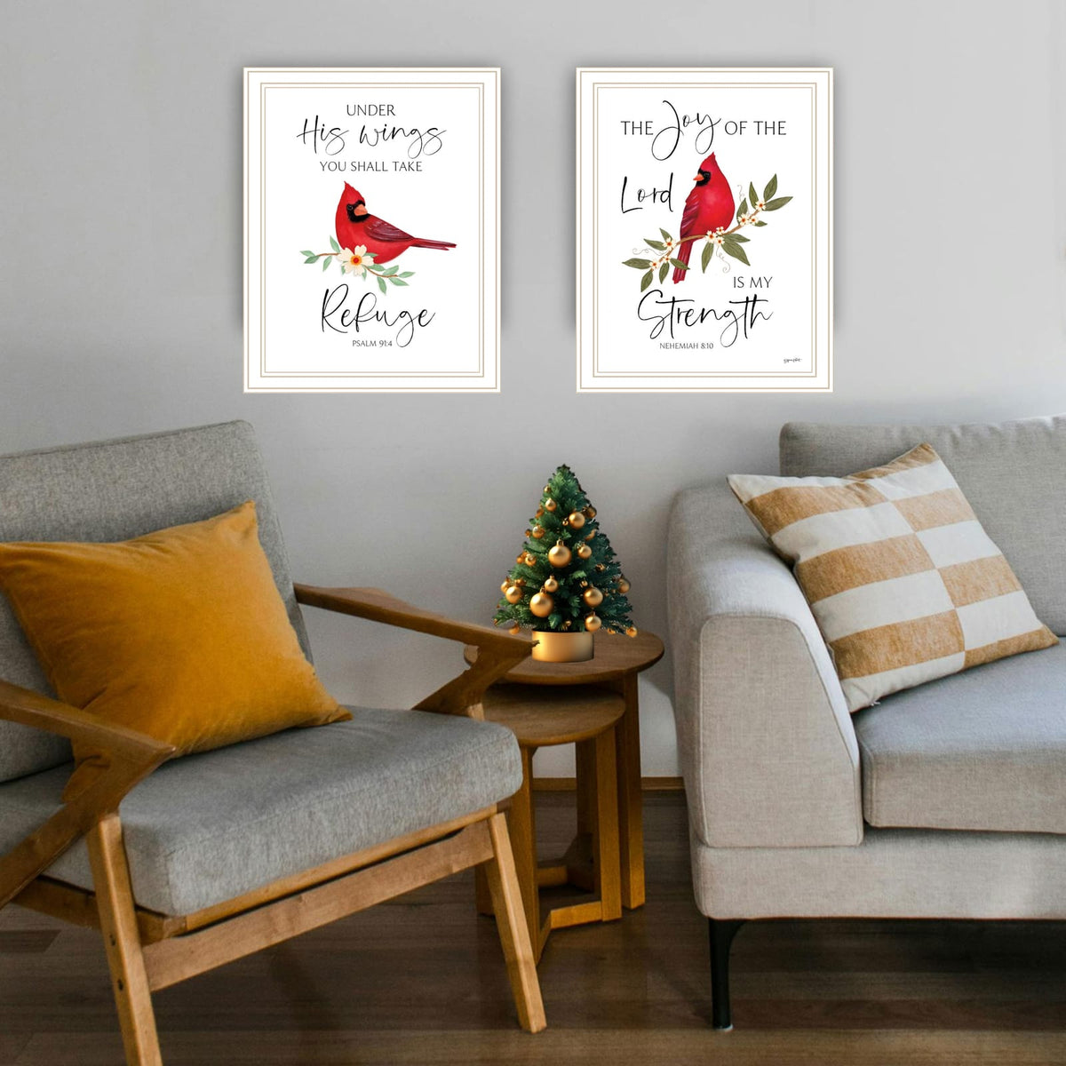 Wood & Paper Framed Wall Art - Cardinals Red White Bedroom Decor