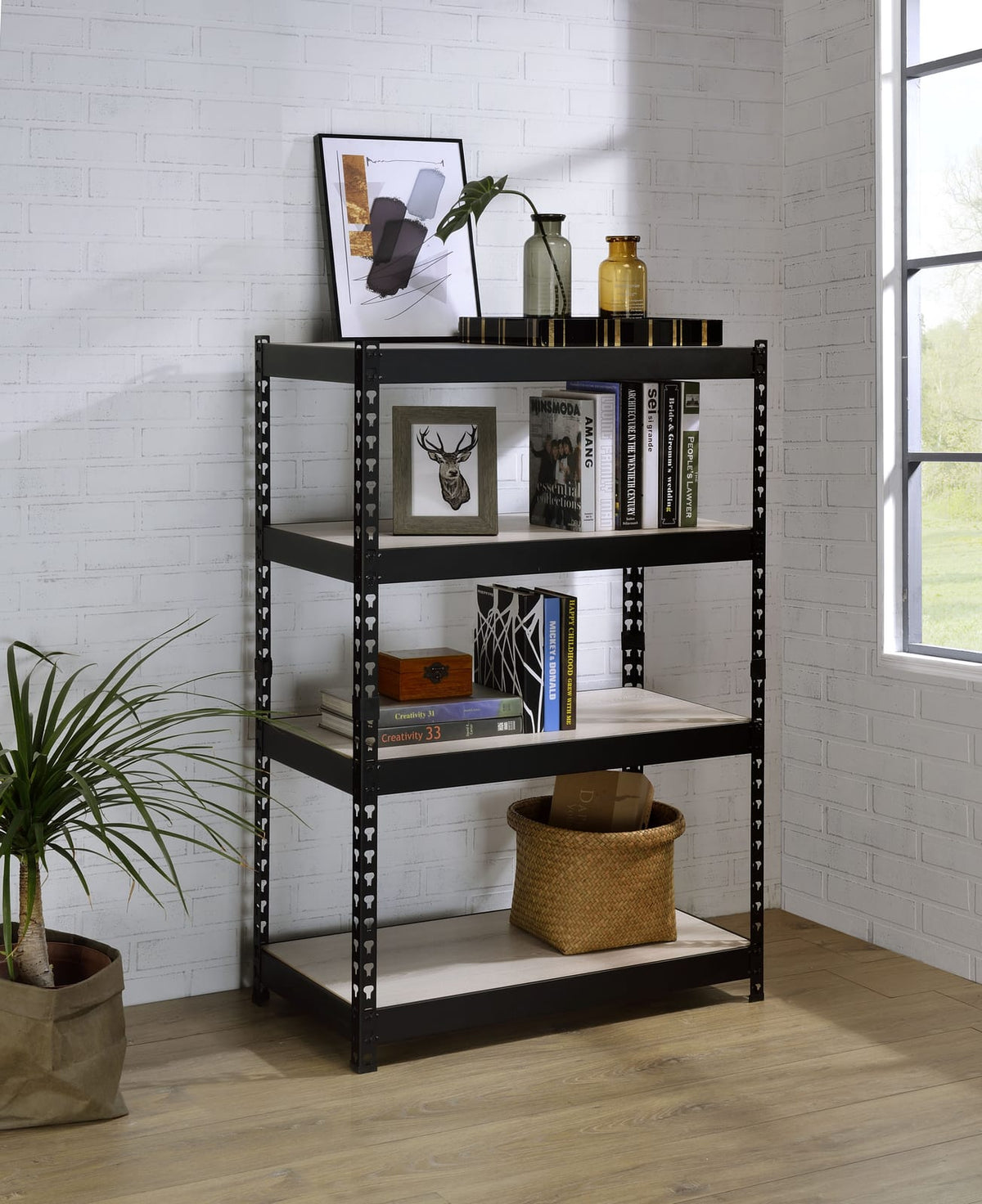 Black Bookshelf - 5 Tier Storage Shelves