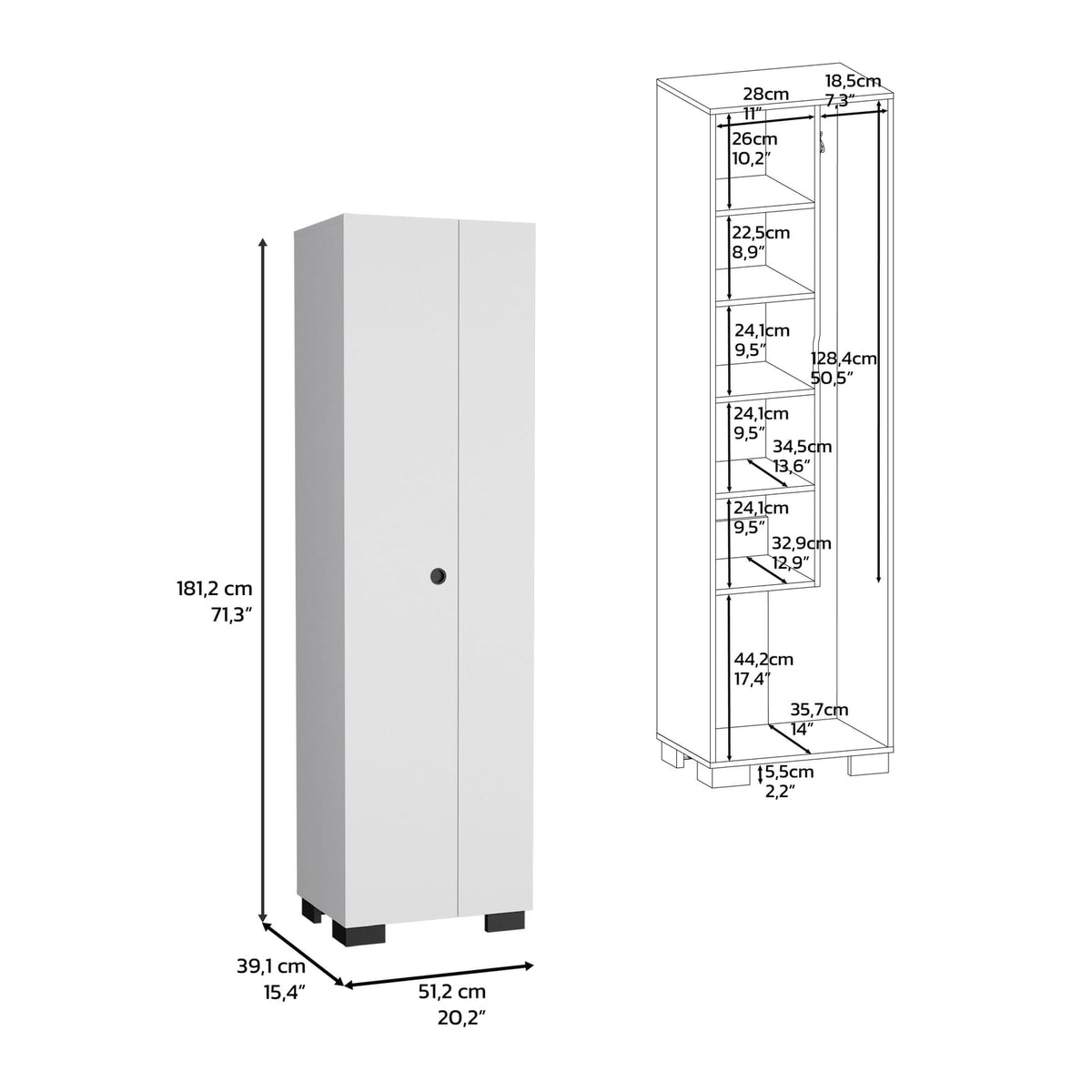 71.3" White Tool Cabinet - Storage for Cleaning Supplies