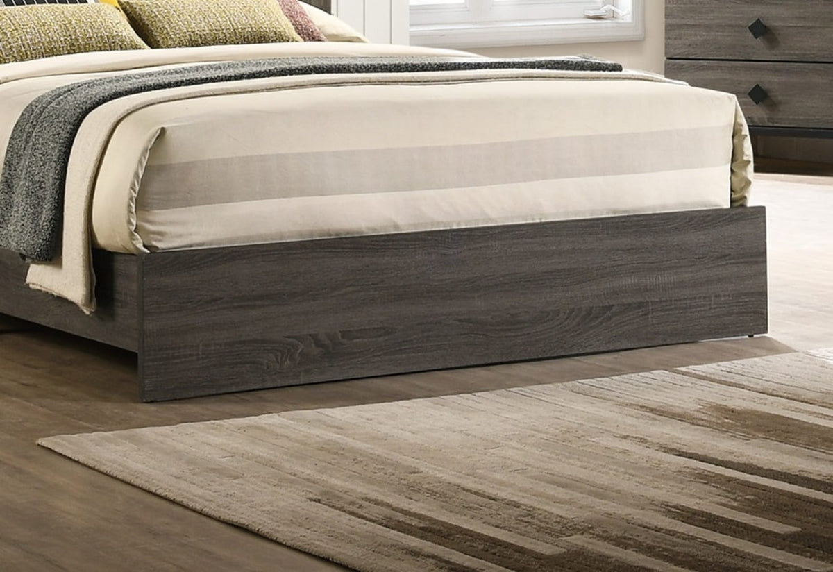 Contemporary Queen Size Bed Frame - Gray Upholstered Headboard