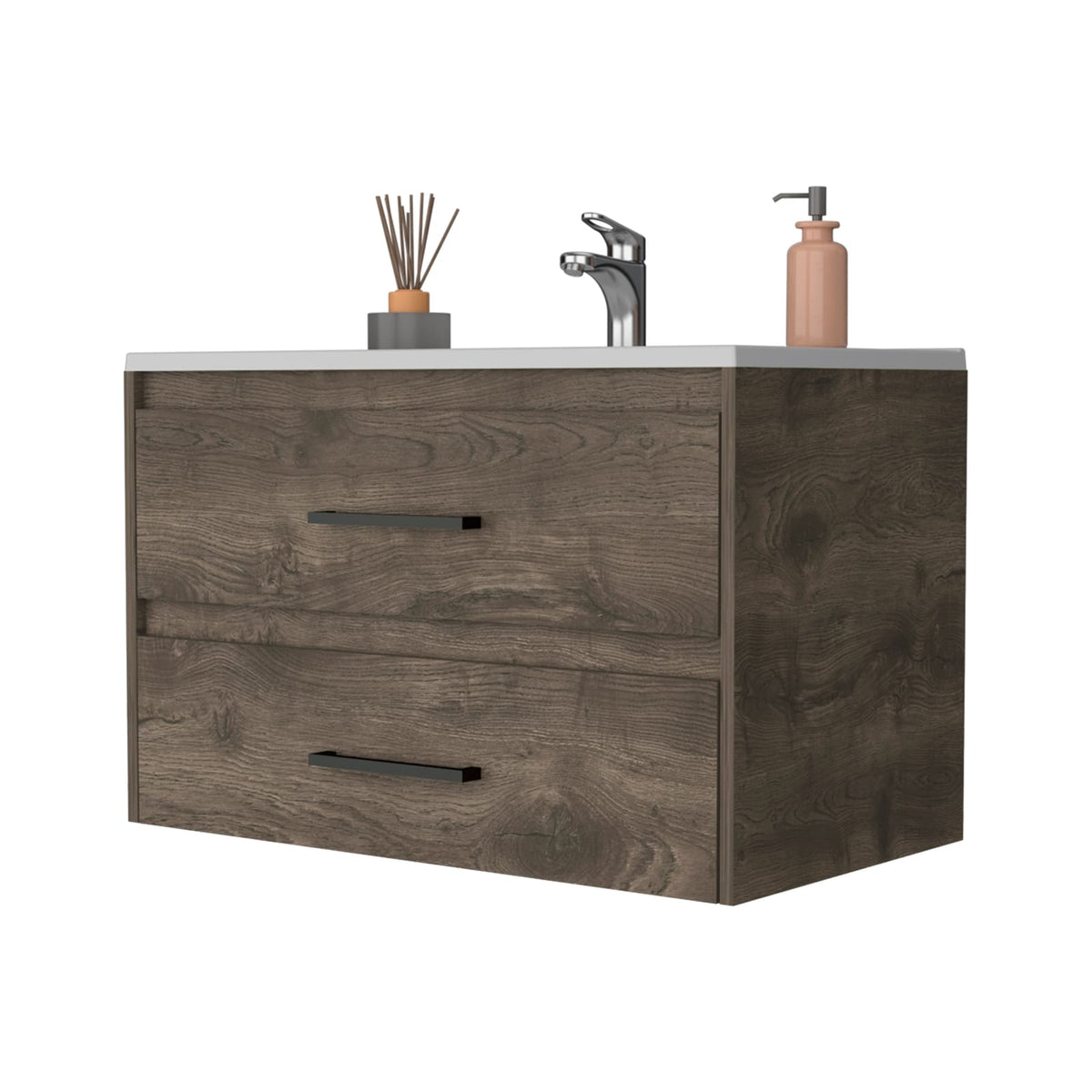 Maine Bathroom Vanity - Wall Mounted, 2 Drawers, Multicolor Particle Board