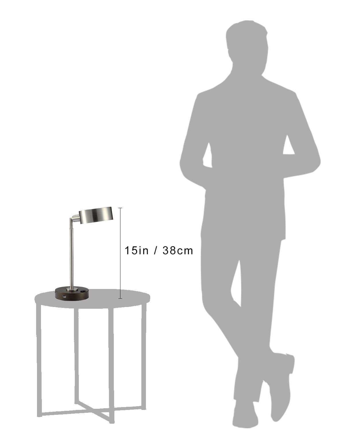 15 Inch Brushed Nickel LED Desk Lamp with USB