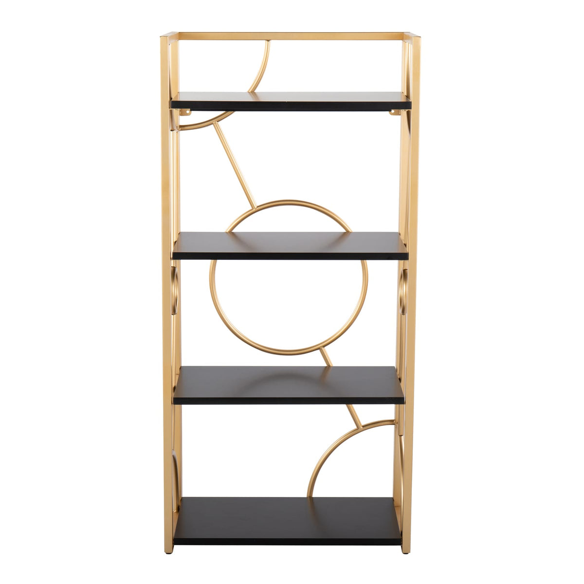 Contemporary Black Wood Bookcase - Gold Metal Frame