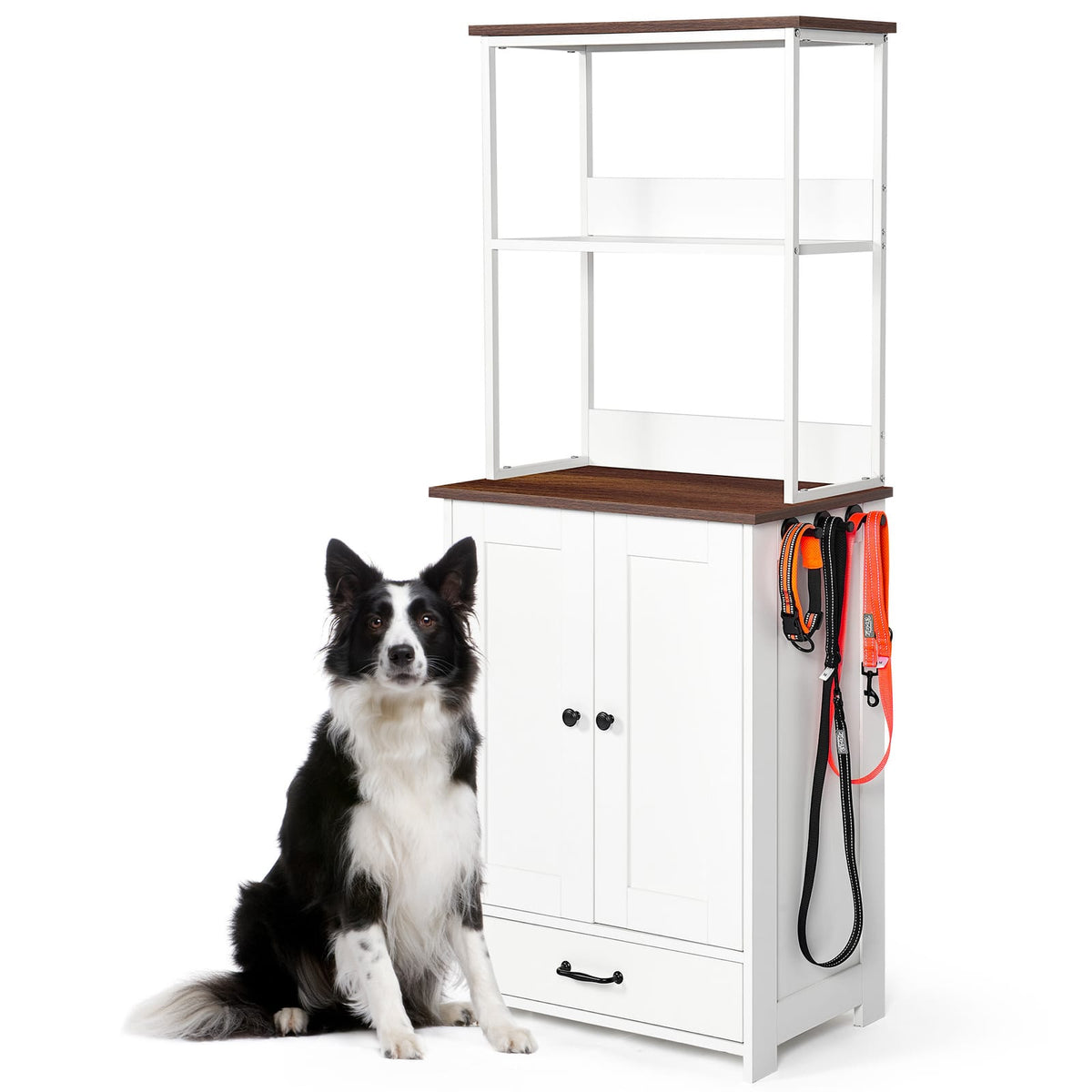Dark Brown White Dog Bed Station with Storage
