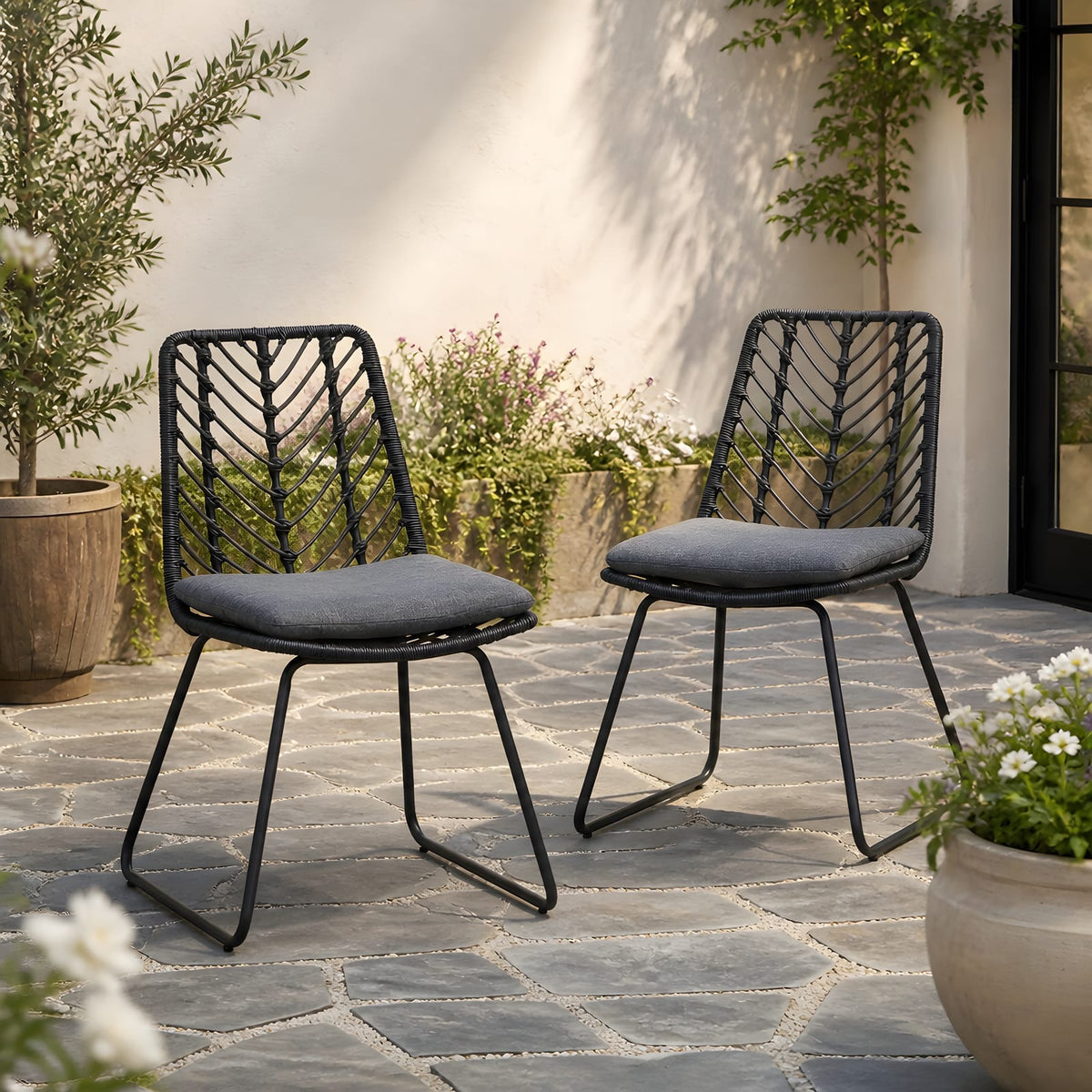 Gray PE Rattan Patio Chairs - 2-Piece Set with Cushions