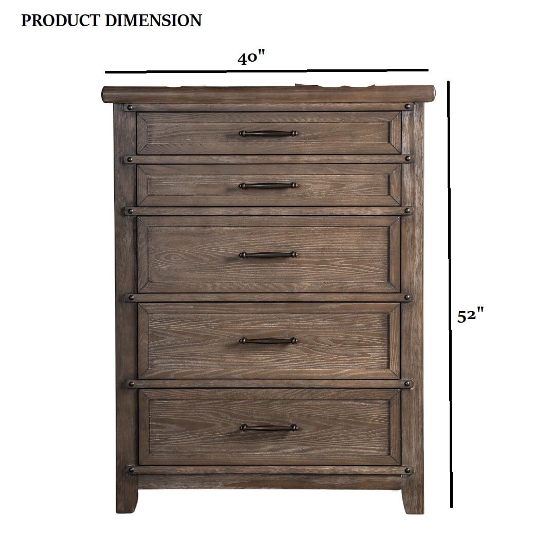 Brown Solid Wood 5-Drawer Chest Bedroom Dresser