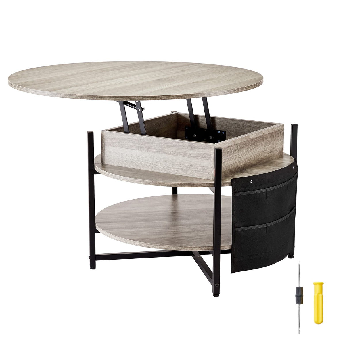 Lift Top Coffee Table - Gray Iron Storage Table 35.4" Round
