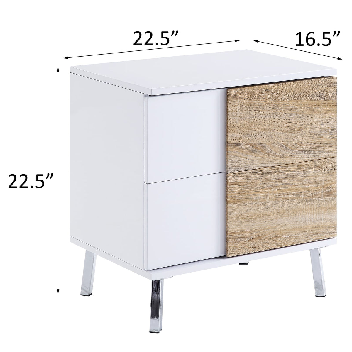 White High Gloss End Table with 2 Drawers - Modern Storage Table